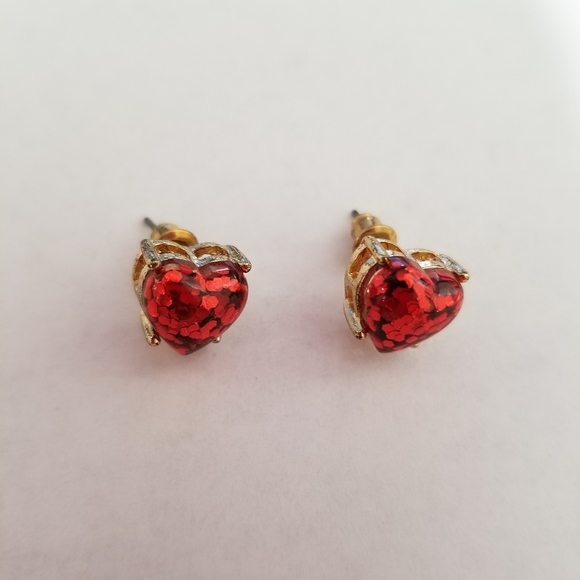 RED HEART GLITTER EARRINGS - Picture 2 of 4